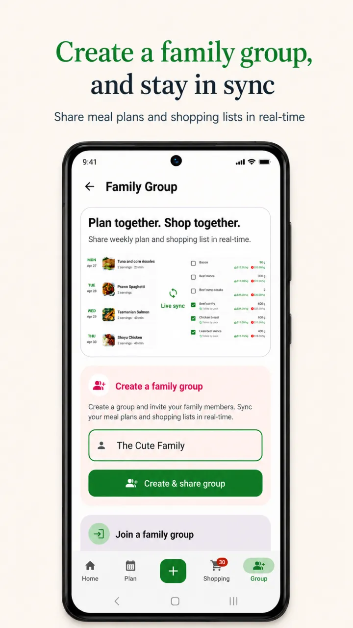 RecipeRun Family Group with separate family member accounts